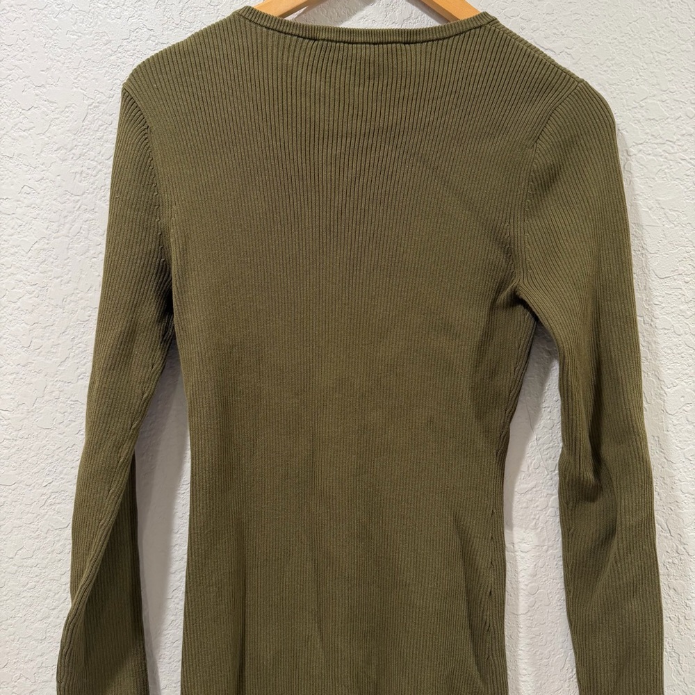 DEREK LAM 10 CROSBY Vanessa Ribbed Knit Flounce Dress In Olive Size Medium - Picture 7 of 15
